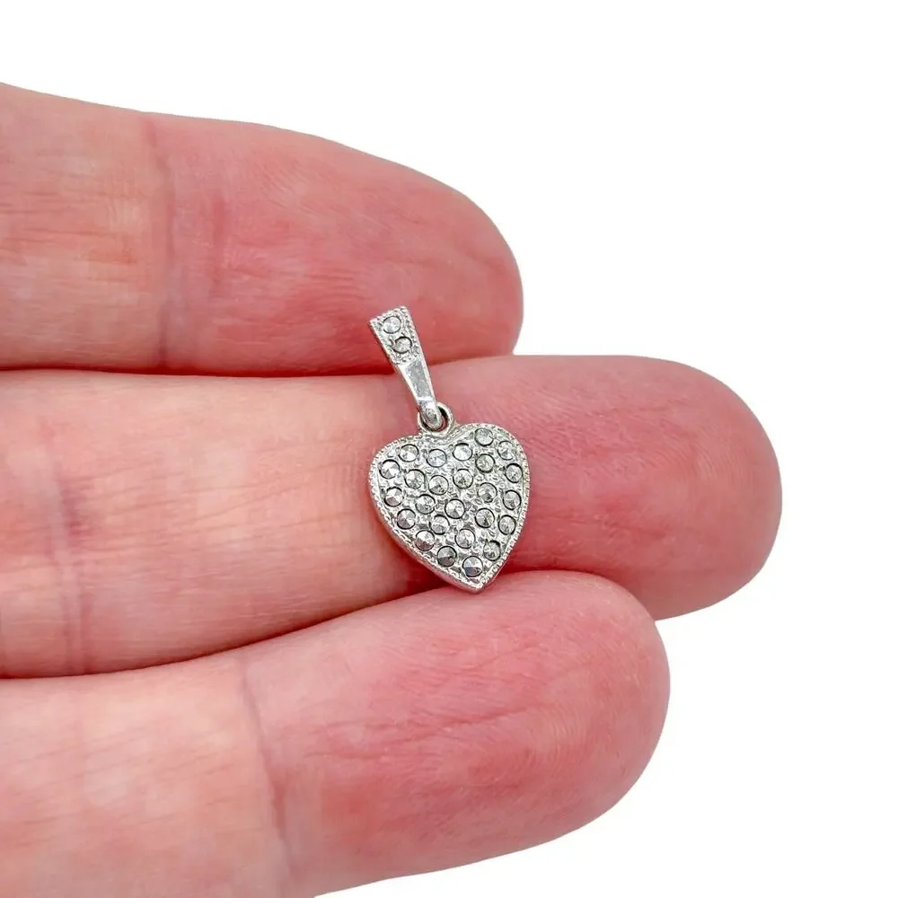 Vintage Sterling Silver 925 Marcasite Studded Heart Pendant